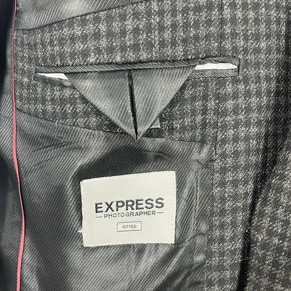 Express Photographer Fitted Wool Blend Mixed Pattern Gray Blazer Mens Size 38R - Picture 9 of 15